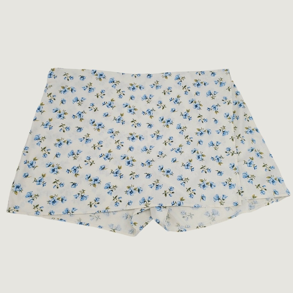 Old Navy Floral Linen Blend Wrap Mini Skort Womens 4X Light Blue 705138-01-1 New